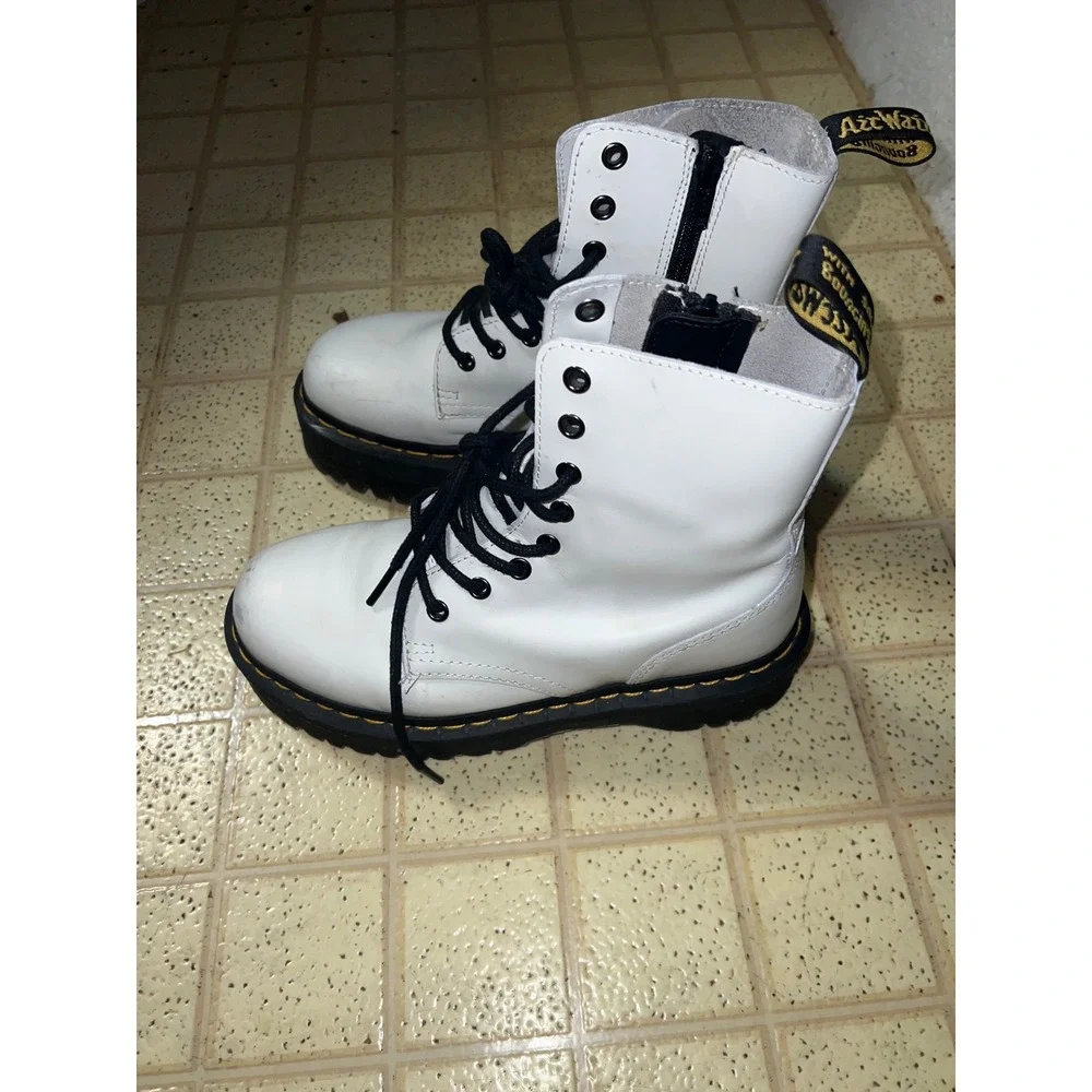 Doc Dr Martens Jadon Womens Size 6 Lace Up Side Zip Platform‎ Boots White